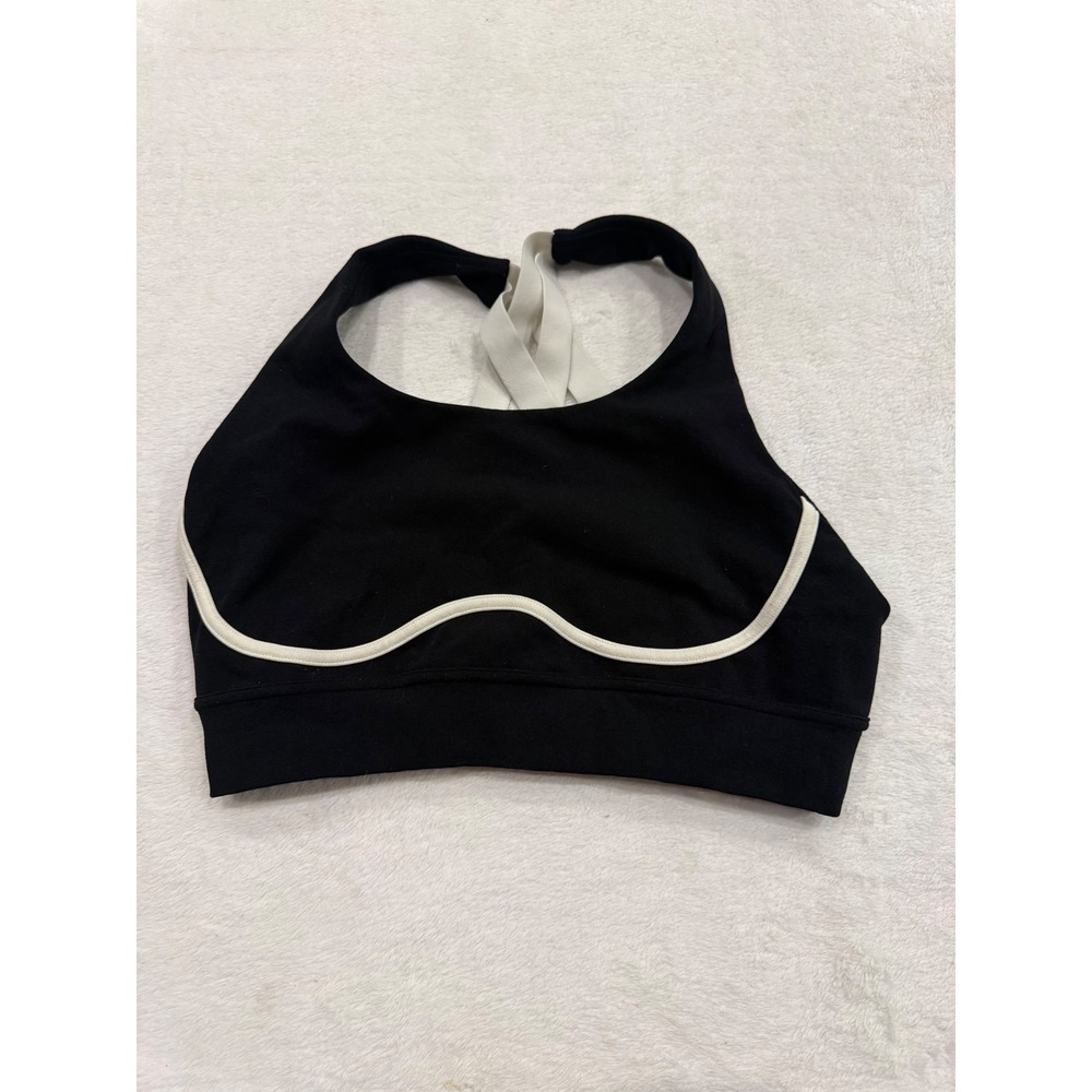 Fabletics Freya SculptKnit Sports Bra Womens Black White Crisscross Large